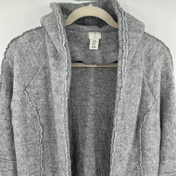 Joie Gray Hooded Wool Blend Open Front Sweater Heavy Seam Size Medium‎ - Picture 3 of 8